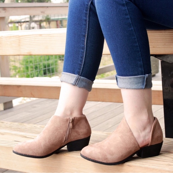 Shoes - Taupe Side Cutout Ankle Booties